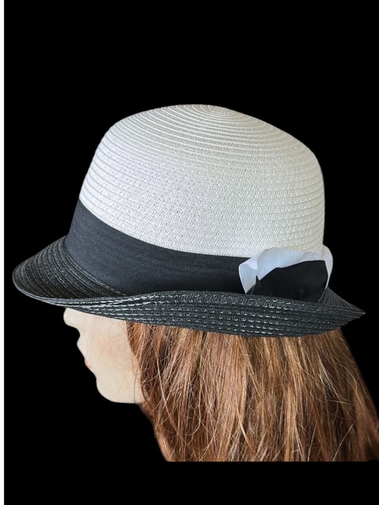 Collection Eighteen Accessories - Vintage Black and White Straw Sun Hat